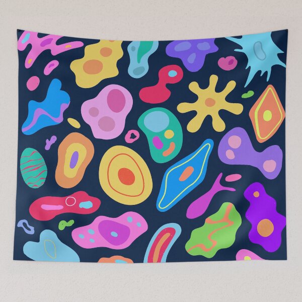 Item preview, Vibrant Organic Shapes Print - Colorful Abstract Blobs on Navy designed and sold by KojourinArt.