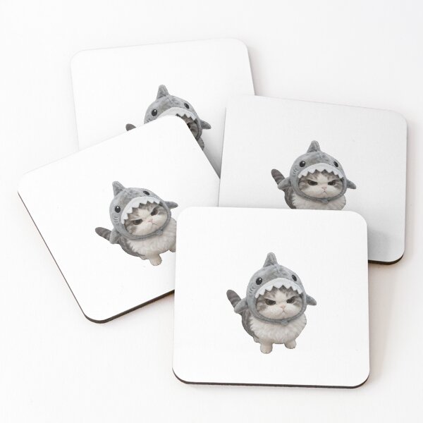 Item preview, angry cat wearing a shark hat designed and sold by mikrocosmox.