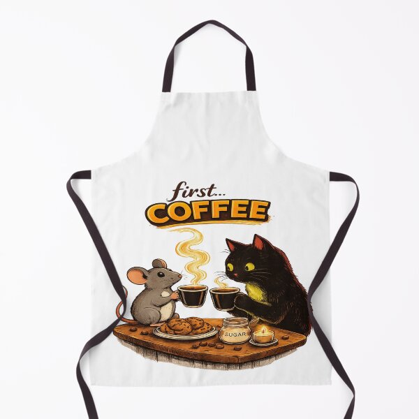 Item preview, First… Coffee – Funny Cat and Mouse Peace Truce Illustration designed and sold by IrynaLineArt.