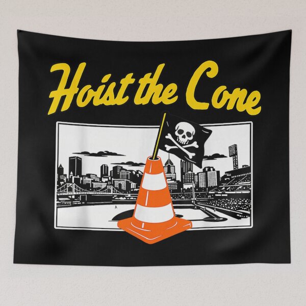 Item preview, Funny Hoist The Cone Pirate Traffic Cone Jolly Roger Baseball Stadium Art designed and sold by EricCotanori.