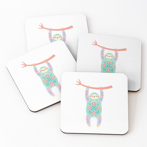 Item preview, Floral Folk Art Sloth Hanging from a Branch – Scandinavian Folk Art by heidiannemorris © designed and sold by FOLK ART FUSION by heidiannemorris.