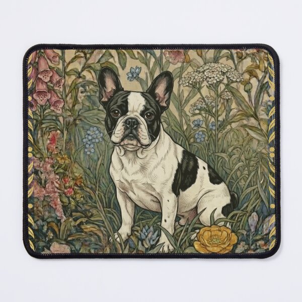 Item preview, Sweet Black & White French Bulldog in English Garden designed and sold by AntiqueImages.