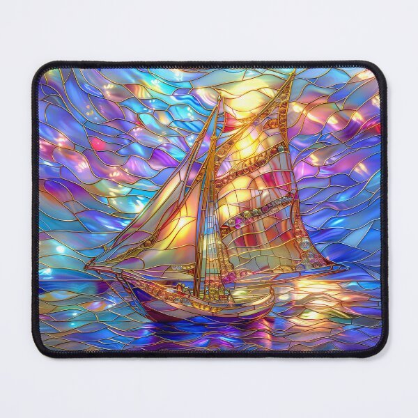 Item preview, Stained Glass Sailboat Sunset Art, Coastal Ocean Scene designed and sold by MargaretWiktor.