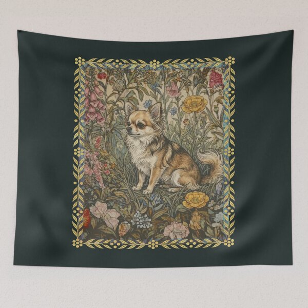 Item preview, Sable Fawn Chihuahua in an Old English Garden designed and sold by AntiqueImages.