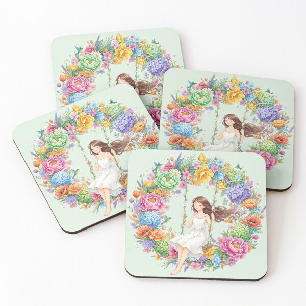 Item preview, Serene Girl Swinging Among Spring Flowers – Soft Aesthetic Illustration designed and sold by Y-MOONSTAR.