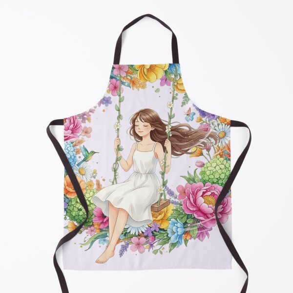 Item preview, Serene Girl Swinging Among Spring Flowers – Soft Aesthetic Illustration designed and sold by Y-MOONSTAR.
