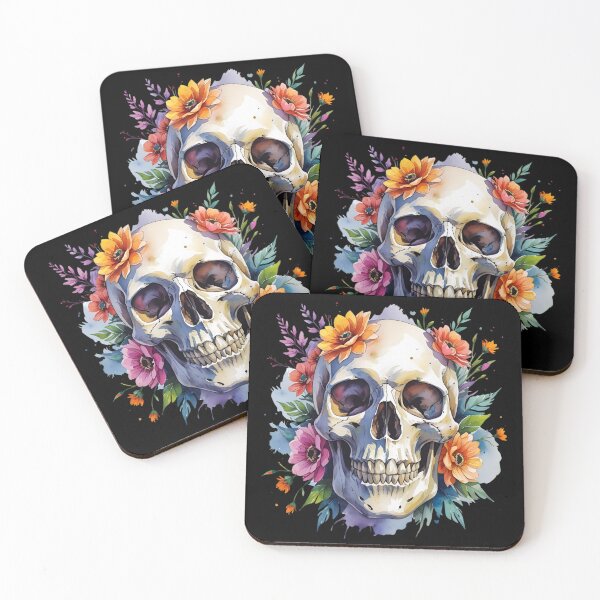 Item preview, Watercolor skull and flowers designed and sold by Tragedyshop.