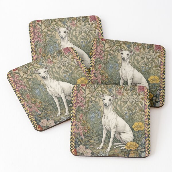 Item preview, Sweet White Italian Greyhound in an Old English Garden designed and sold by AntiqueImages.