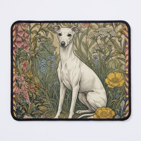 Item preview, Sweet White Italian Greyhound in an Old English Garden designed and sold by AntiqueImages.