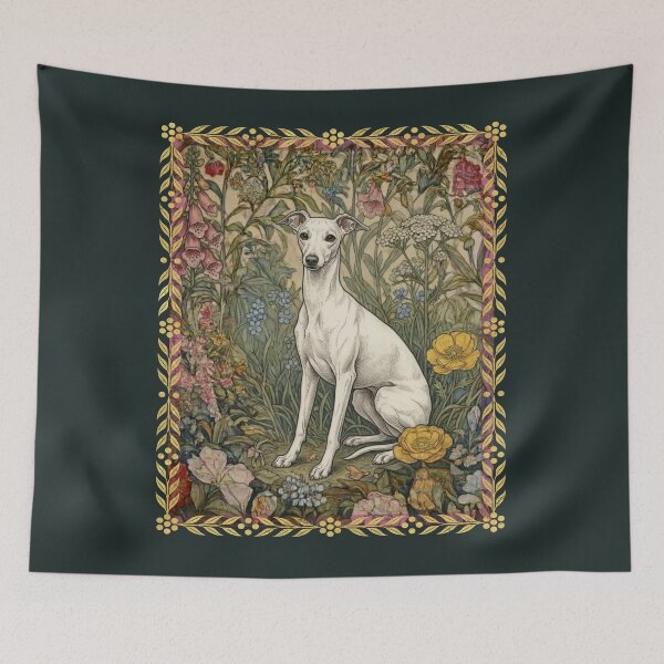 Item preview, Sweet White Italian Greyhound in an Old English Garden designed and sold by AntiqueImages.