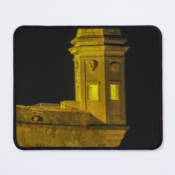 Item preview, Illuminated Stone Fortress Watchtower At Night Over Coastal Wall With Historic Turret And Lamp designed and sold by Nmallia.