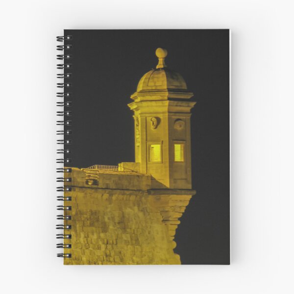 Item preview, Illuminated Stone Fortress Watchtower At Night Over Coastal Wall With Historic Turret And Lamp designed and sold by Nmallia.
