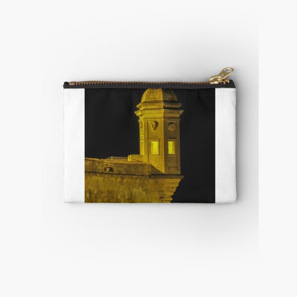 Item preview, Illuminated Stone Fortress Watchtower At Night Over Coastal Wall With Historic Turret And Lamp designed and sold by Nmallia.