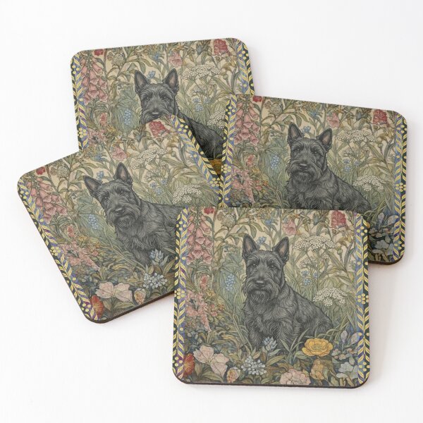 Item preview, Sweet Black Scottish Terrier in an English Garden designed and sold by AntiqueImages.