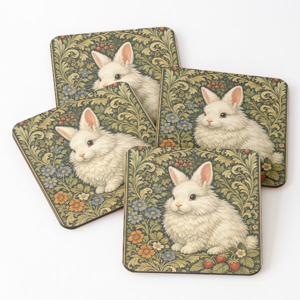 Item preview, Vintage white rabbit art nouveau botanical designed and sold by hollycooper.