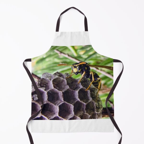Item preview, Close-Up of a Paper Wasp on Its Nest Showing Hexagonal Cells and Yellow-Black Markings designed and sold by Nmallia.