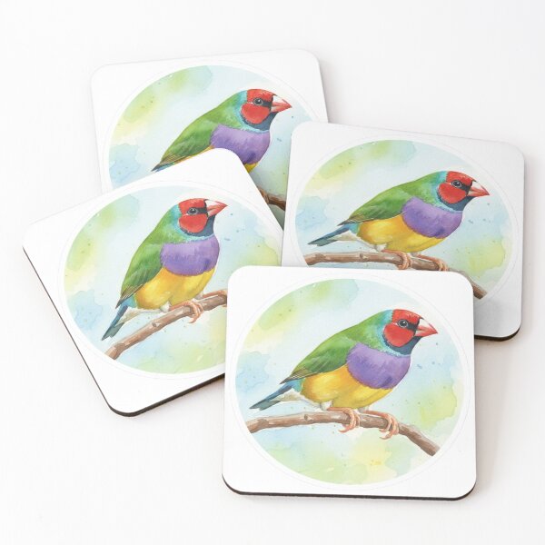 Item preview, Red-Headed Gouldian Finch Watercolor Art - Colorful Bird Illustration designed and sold by Stick-Shop9.