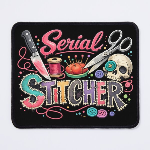 Item preview, Serial Stitcher – Dark Sewing Humor Design designed and sold by blankTeeShirt.