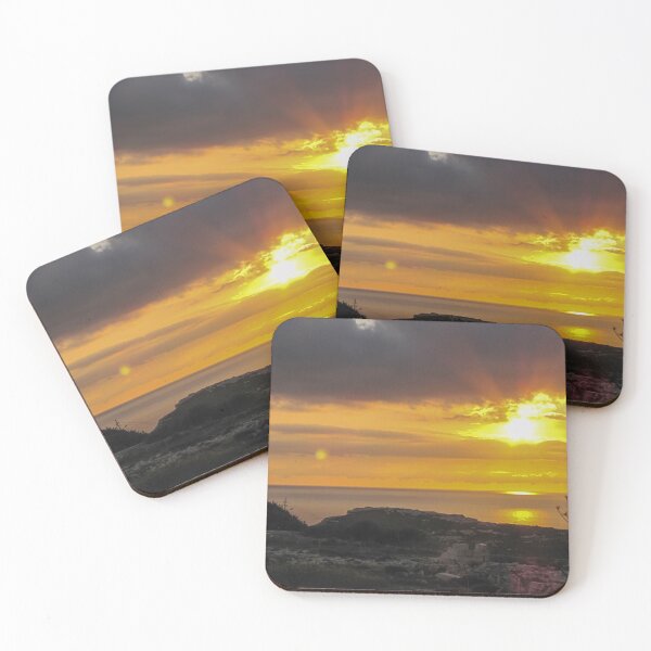 Item preview, Golden Sunset Over Calm Sea With Coastal Silhouette and Dramatic Cloudy Sky at Dusk designed and sold by Nmallia.
