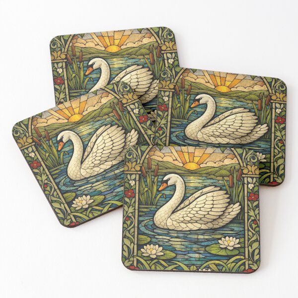 Item preview, Elegant art nouveau stain glass white swan  designed and sold by hollycooper.