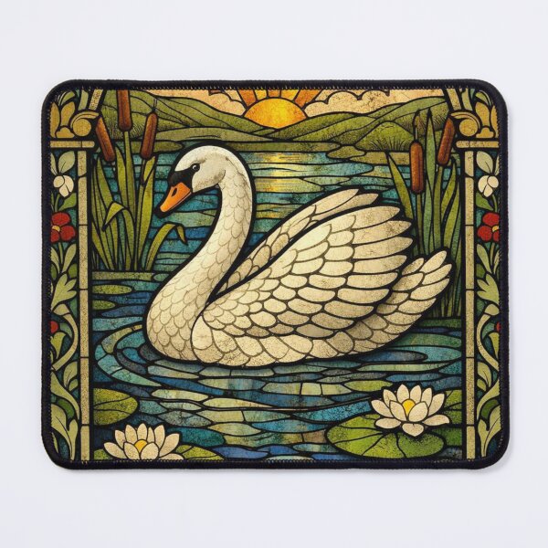 Item preview, Elegant art nouveau stain glass white swan designed and sold by hollycooper.