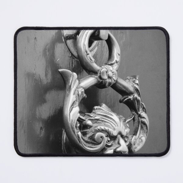Item preview, Ornate Metal Door Knocker With Decorative Lion Face on Vintage Painted Door, Monochrome Closeup designed and sold by Nmallia.