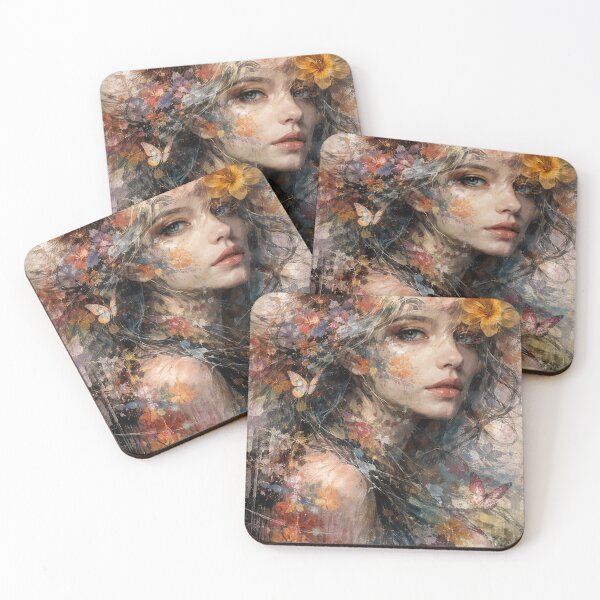 Item preview, Abstract Girl with Flowers and Butterflies designed and sold by kavionest.