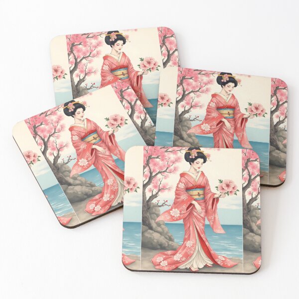 Item preview, Geisha, Asian woman, walking in a mystic Japanese woods  floral background designed and sold by Coolparrotgirl.