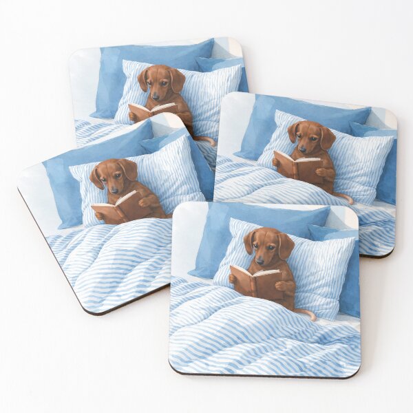 Item preview, dashchund dog reader in bed designed and sold by Designs4Keeps.