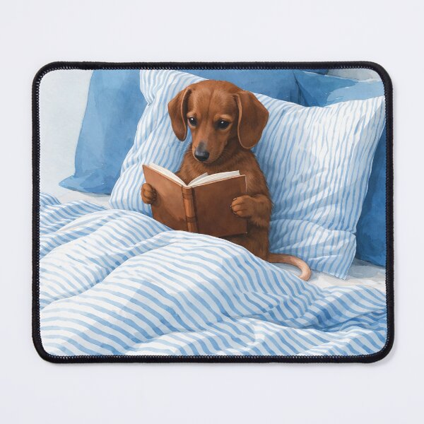 Item preview, dashchund dog reader in bed designed and sold by Designs4Keeps.