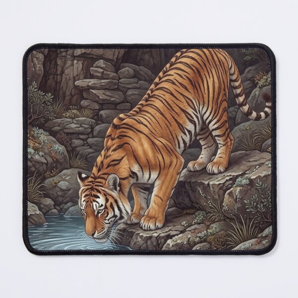 Item preview, Tiger Drinking Water Illustration - Wild Animal Nature Print designed and sold by med-lavender-ee.