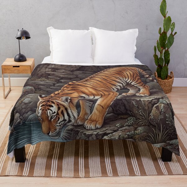 Item preview, Tiger Drinking Water Illustration - Wild Animal Nature Print designed and sold by med-lavender-ee.