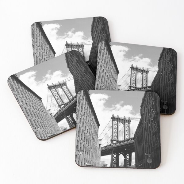 Item preview, Down under the Brooklyn Bridge, Columbia Heights, East River, Brooklyn, New York black and white photograph designed and sold by Astrid Arkhangelsky.
