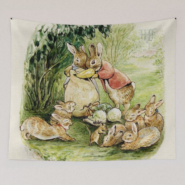 Item preview, Cute Bunny Watercolor Vintage Illustration Family Scene Design for Cottagecore Lovers designed and sold by RickE.