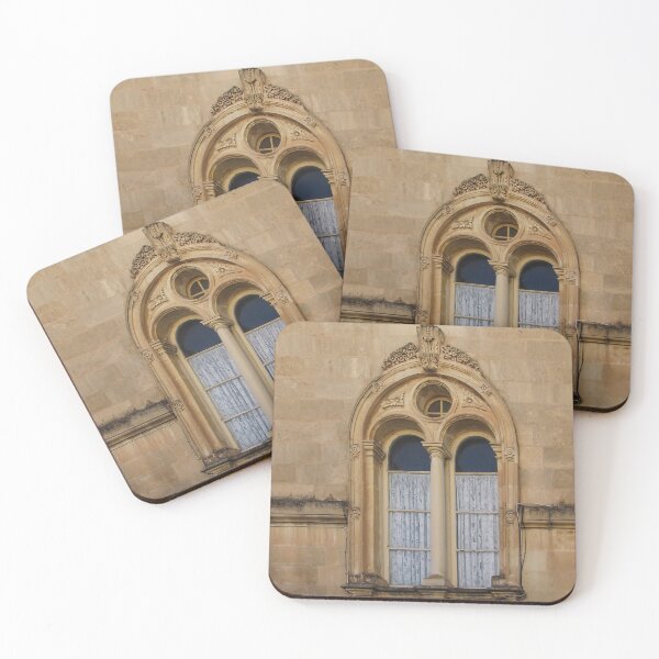 Item preview, Ornate Arched Window With Lace Curtains on Aged Stone Facade in Historic Building designed and sold by Nmallia.