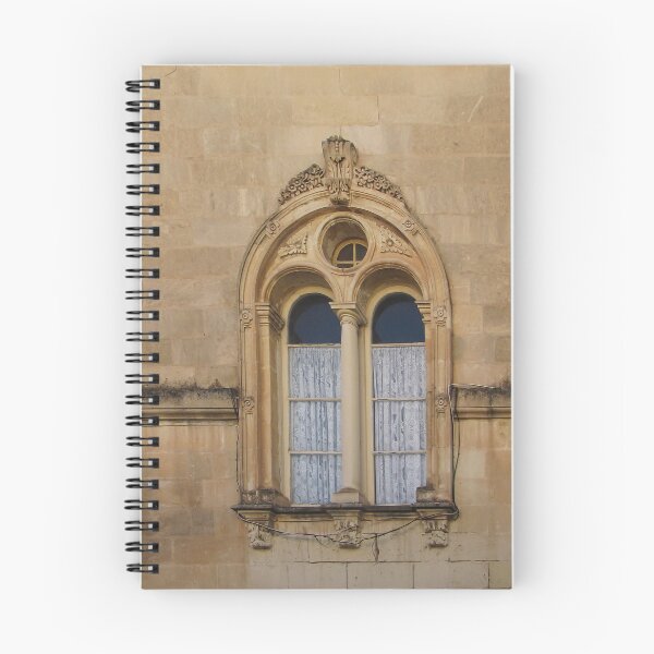 Item preview, Ornate Arched Window With Lace Curtains on Aged Stone Facade in Historic Building designed and sold by Nmallia.