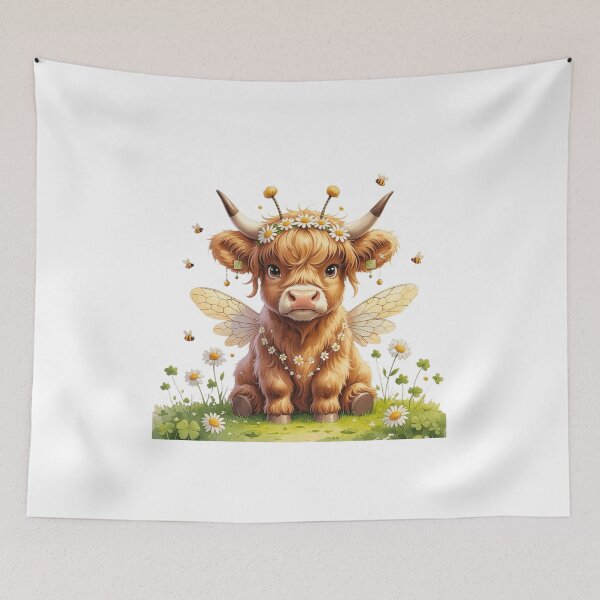 Item preview, Cute Highland Cow Fairy with Bee Wings and Daisies Watercolor designed and sold by AQUILAKREO.