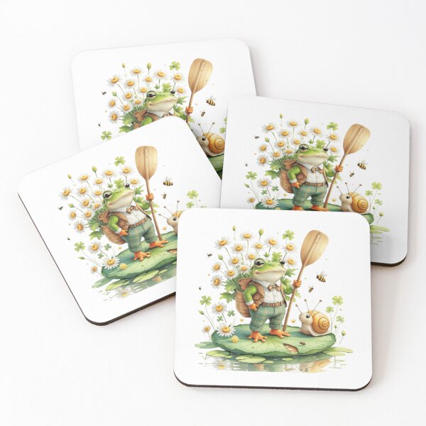 Item preview, Whimsical Frog and Snail Adventure on Lily Pad Boat Watercolor designed and sold by AQUILAKREO.