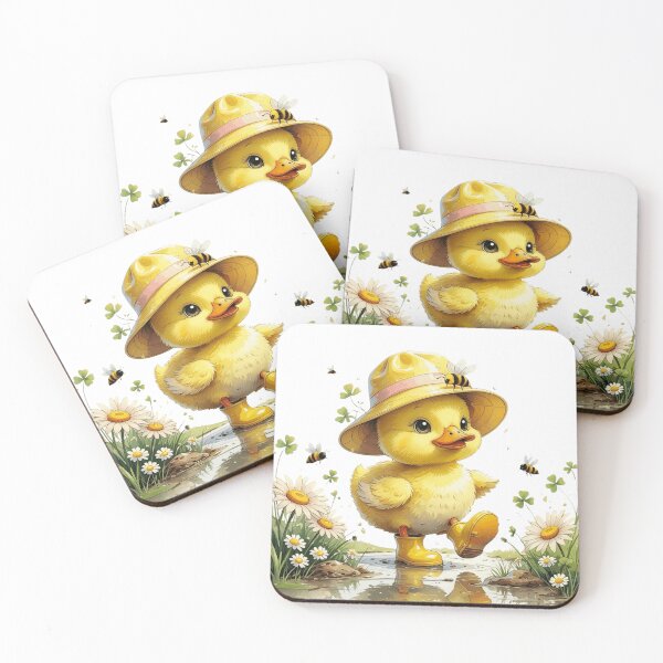Item preview, Cute Duckling in Rain Boots and Hat Splashing in Puddle designed and sold by AQUILAKREO.