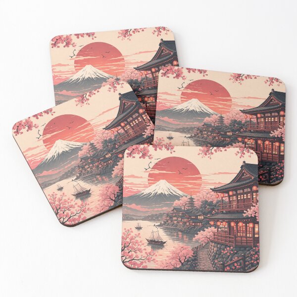 Item preview, Temple by River with Red Sun designed and sold by veralique.