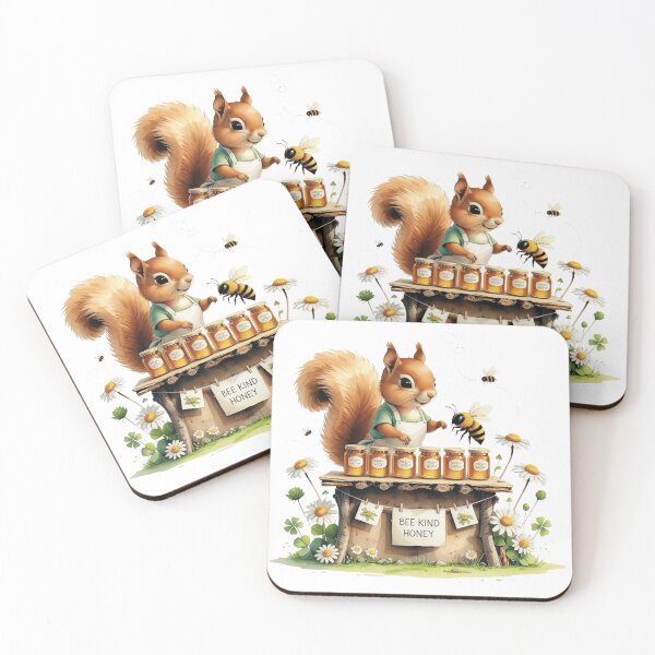 Item preview, Bee Kind Honey Squirrel at Farmers Market Stall Watercolor designed and sold by AQUILAKREO.