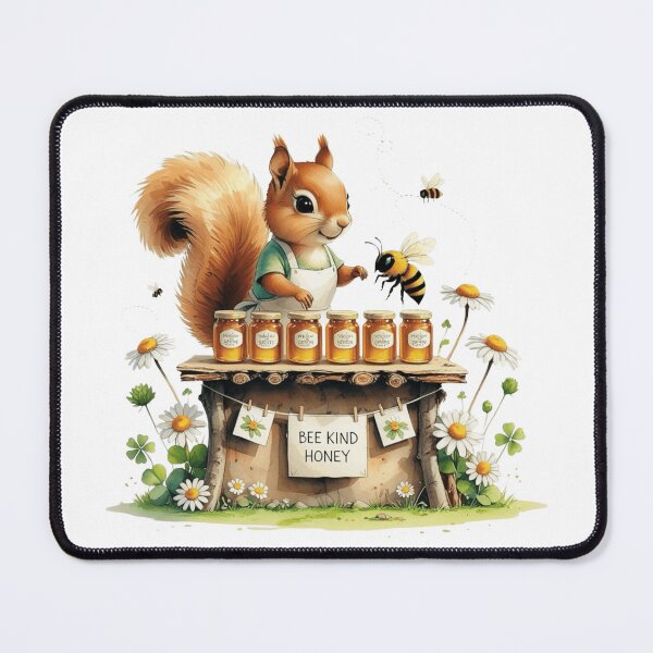 Item preview, Bee Kind Honey Squirrel at Farmers Market Stall Watercolor designed and sold by AQUILAKREO.