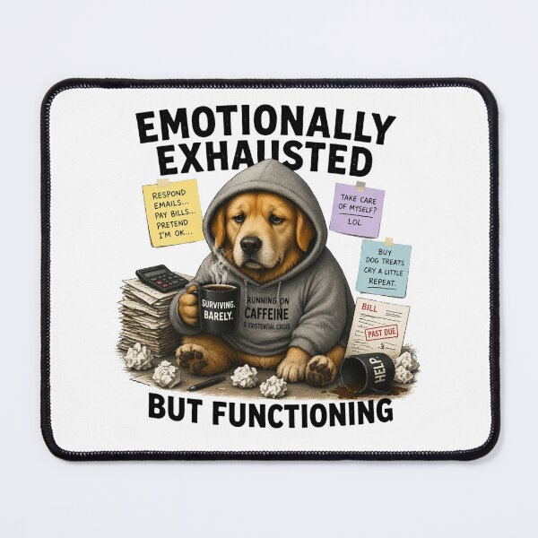 Item preview, Emotionally Exhausted But Functioning | Funny Dog Meme | Relatable Mental Exhaustion Humor designed and sold by Mohtarma Designs.