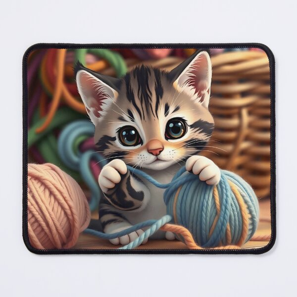 Item preview, Adorable Tabby Kitten Playing with Colorful Yarn Balls designed and sold by Serene Strokes Art.