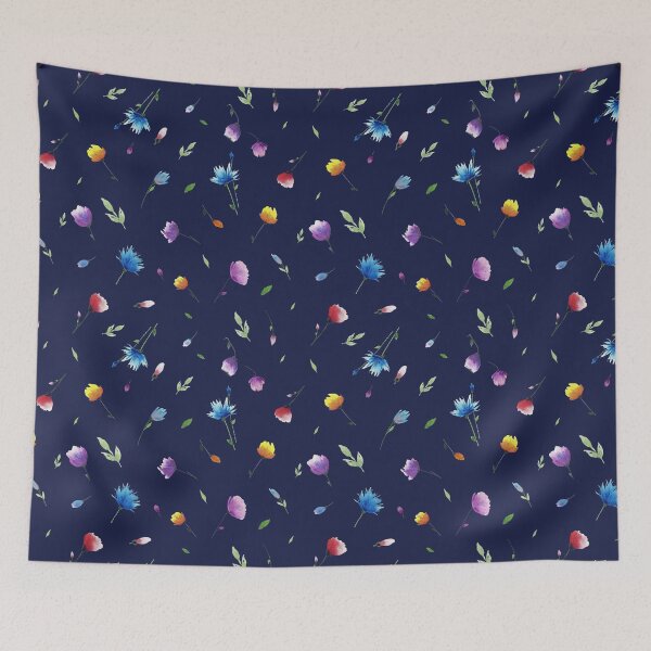 Item preview, Floral Minimal Patten Dark Blue background designed and sold by VitSArt.