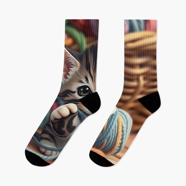 Item preview, Adorable Tabby Kitten Playing with Colorful Yarn Balls designed and sold by Serene Strokes Art.