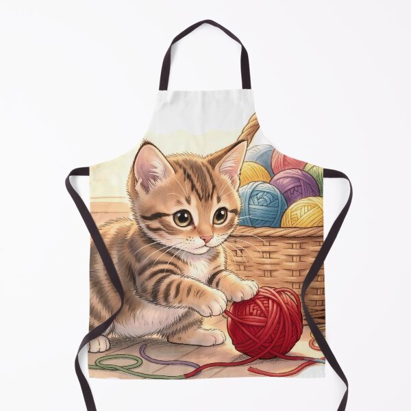 Item preview, Curious Tabby Kitten with Basket of Colorful Yarn designed and sold by Serene Strokes Art.
