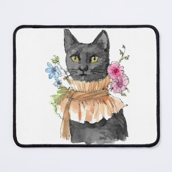 Item preview, Regal Black Cat in Elizabethan Collar with Flowers Vintage Watercolor designed and sold by Cjartgallery.