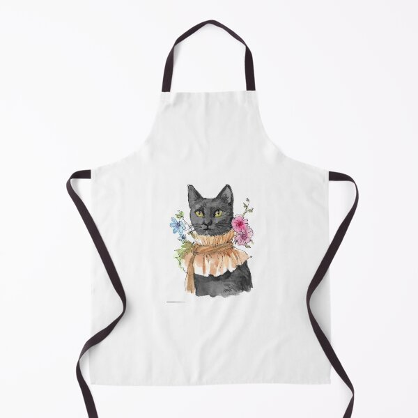 Item preview, Regal Black Cat in Elizabethan Collar with Flowers Vintage Watercolor designed and sold by Cjartgallery.