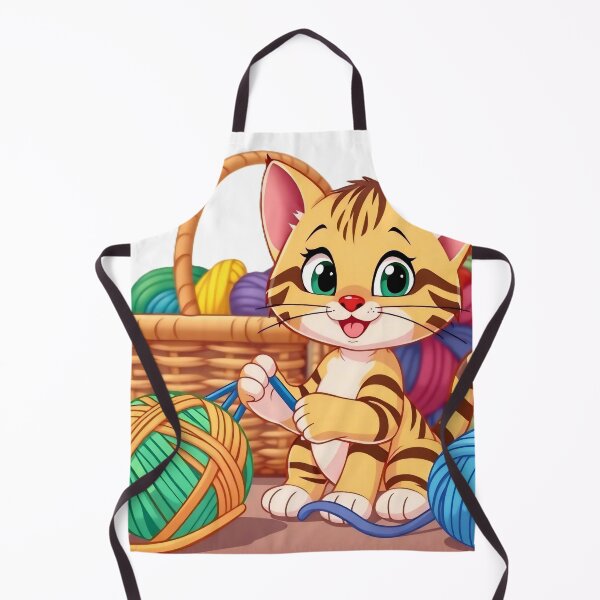 Item preview, Happy Cartoon Kitten Knitting with Colorful Yarn and Basket designed and sold by Serene Strokes Art.